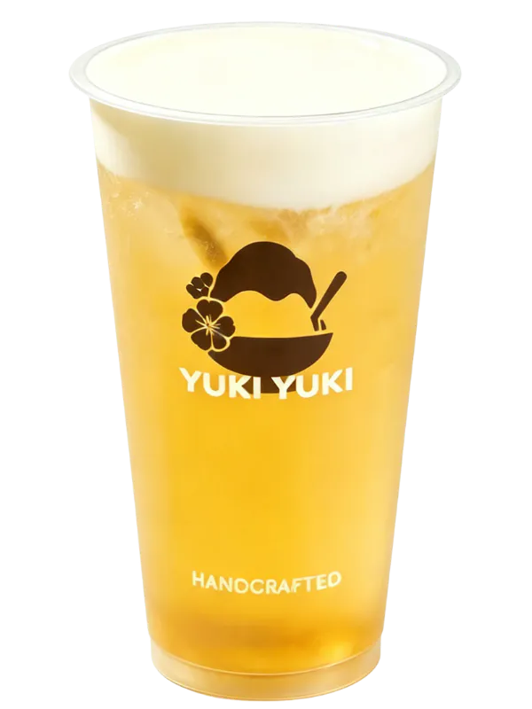 Golden tea with creamy cheese foam at Yuki Yuki, a Bubble Tea Store in San Diego