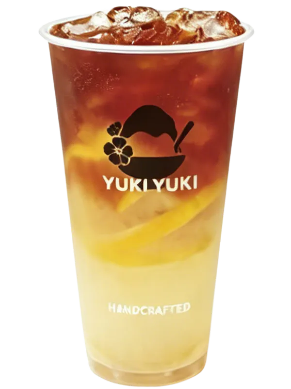 Layered lemon black tea with ice cubes at Yuki Yuki, a Bubble Tea Store in San Diego