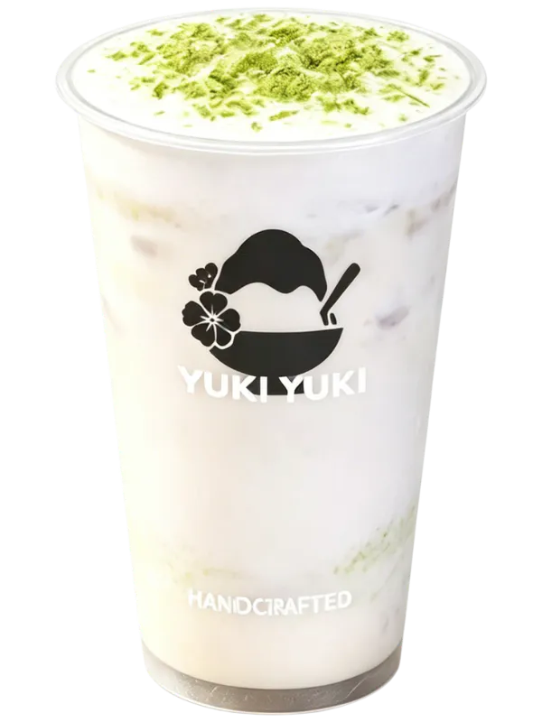 Taro milk drink topped with matcha powder at Yuki Yuki, a Bubble Tea Store in San Diego